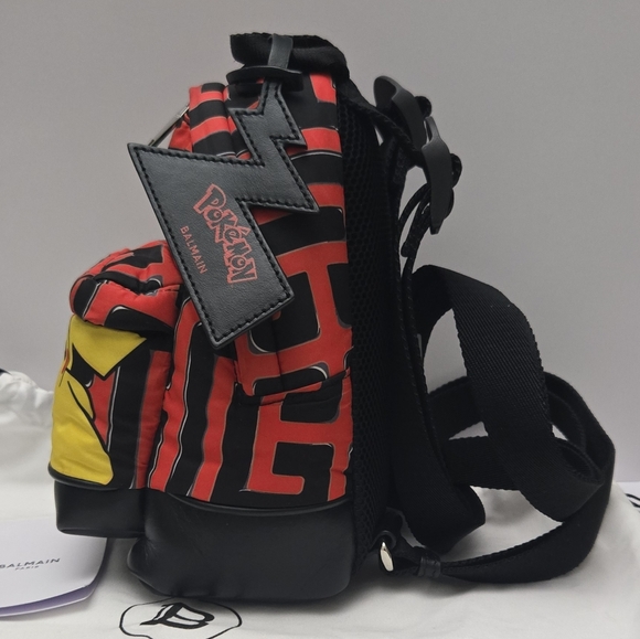Balmain x Pokémon Logo Print Pikachu Mini Backpack Red Nylon Silver - Picture 2 of 9